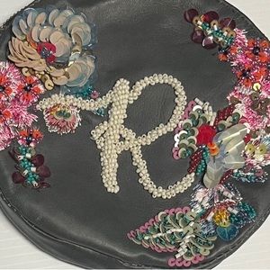 NWOT Anna Harlow Russo X Anthropologie Beaded Embroidered Monogram R Round Bag